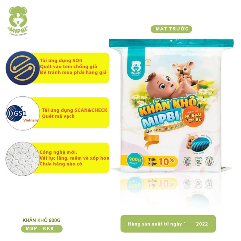 Combo 2 Gói Khăn Khô Mipbi 900g chính hãng (900g/gói)