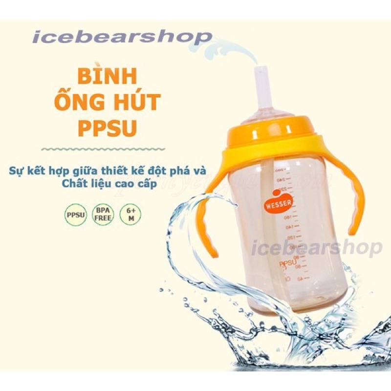 Bình uống nước ( ống hút) PPSU/PP Wesser 250ml/260ml