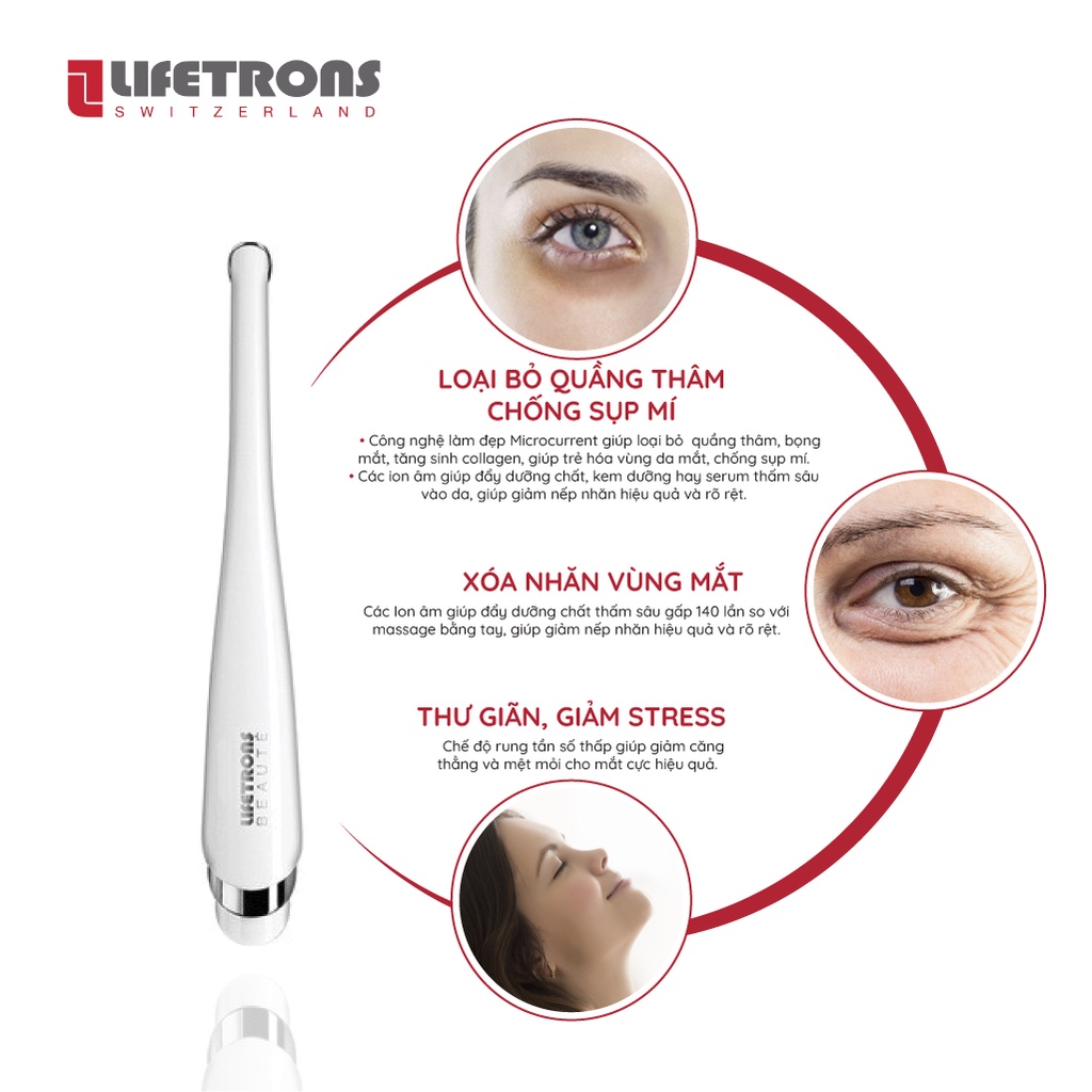 Máy massage mắt cầm tay chống lão hóa và mátxa trị liệu mắt, giảm thâm quầng, bọng mắt Lifetrons EM700 chống lão hóa da