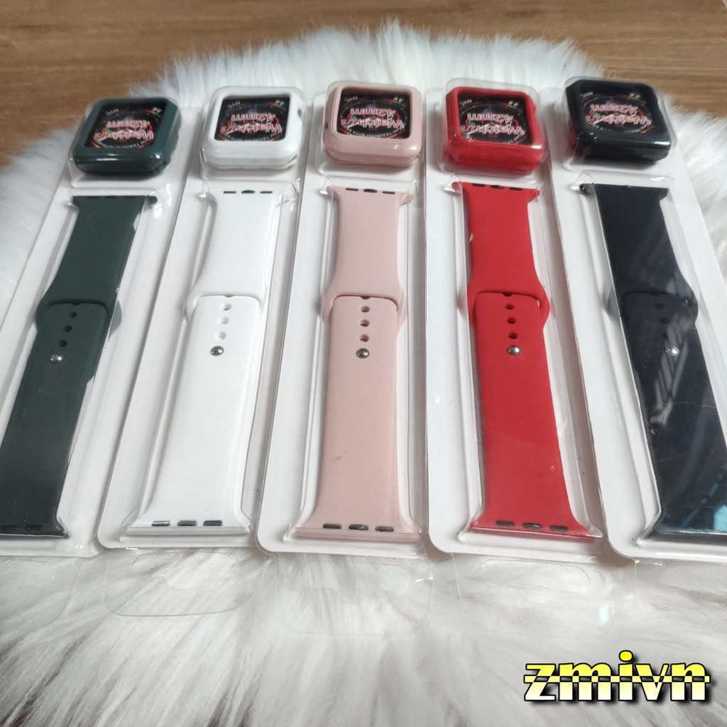 Combo dây cao su kèm ốp viền cùng màu dành cho Apple Watch