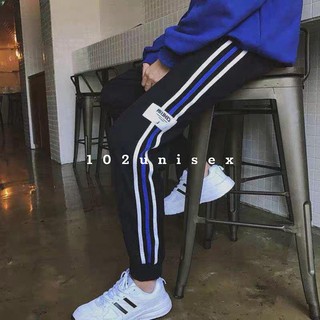 Quần jogger nỉ 3 sọc có LOGO cạp chun ống rộng phong cách thể thao năng động cá tính unisex