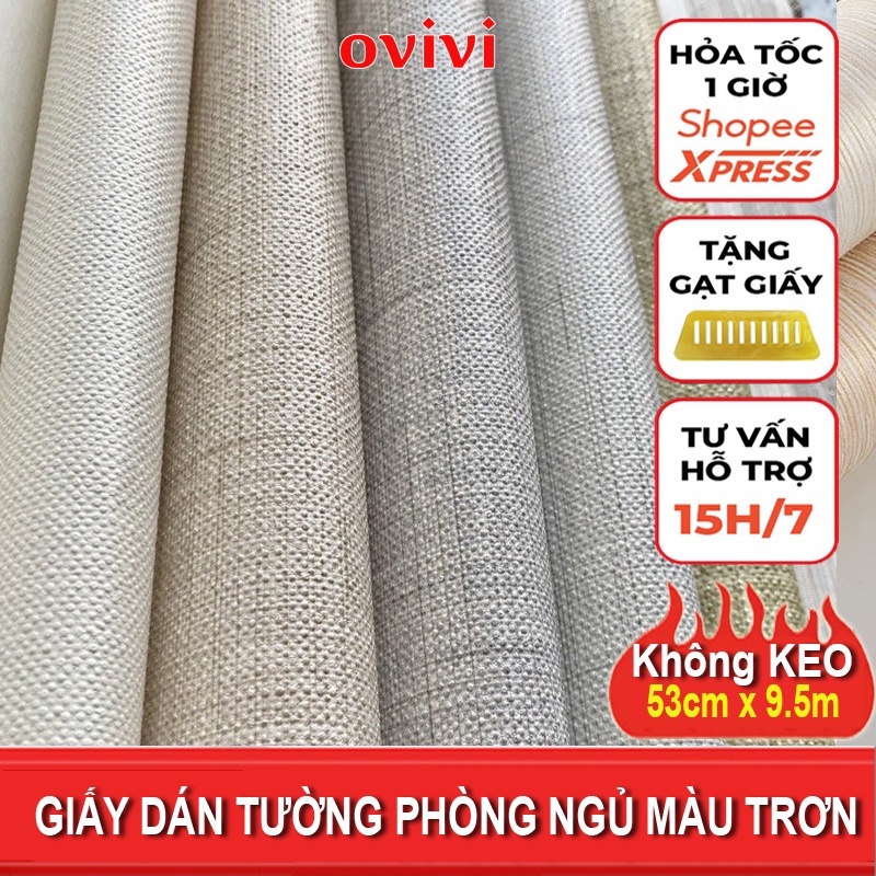 Giấy Dán Tường Trơn Một Màu Ovivi Cho Phòng Khách, Phòng Ngủ Không Keo Sẵn, Giá Tốt