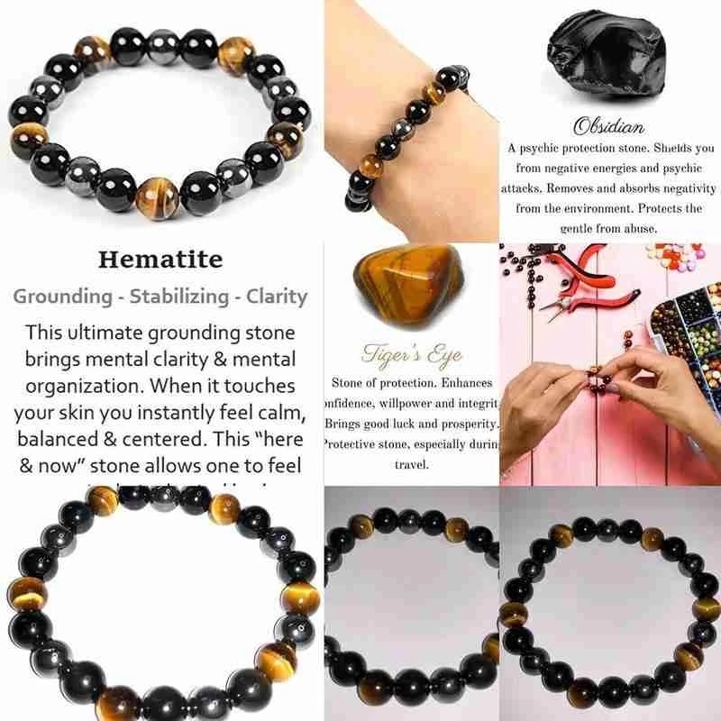 1 Vòng Tay Xâu Hạt Đá Mắt Hổ Từ Tính Chăm Sóc Sức Khỏe / Vòng Tay Bằng Đá Obsidian Đen Cho Nam Và Nữ