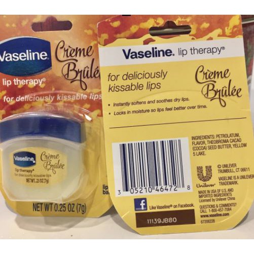 Son dưỡng môi Vaseline Lip Therapy Creme Brulee/ Original Pure Skin - 7g - Dưỡng môi mịn màng - Đủ bill US