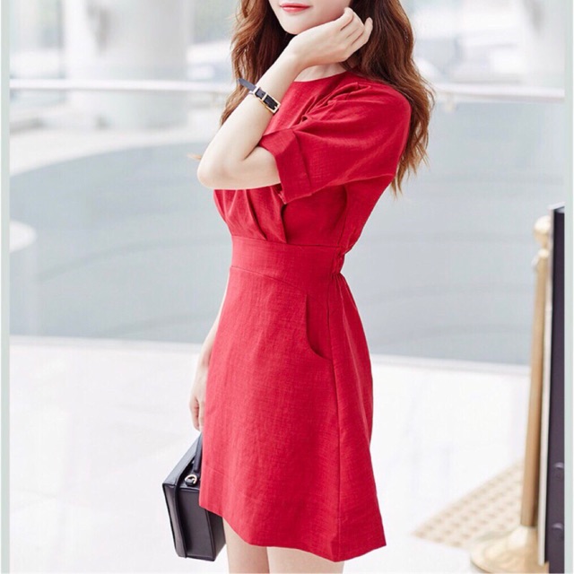 Đầm đỏ thun eo v2 (kèm hình thật) | BigBuy360 - bigbuy360.vn