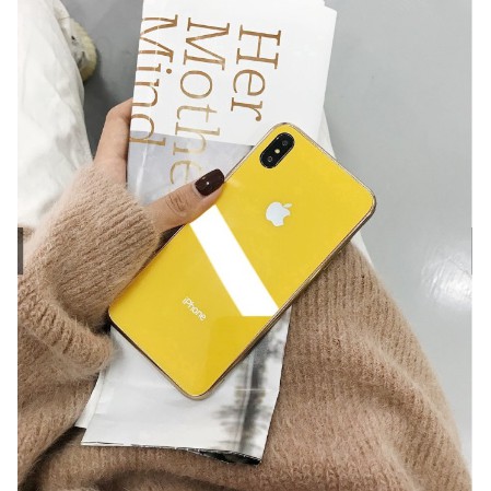 Ốp Lưng Kính Cường Lực Siêu Bền- Viền silicon đồng màu iPhone6/6s/7/7P/8P/X