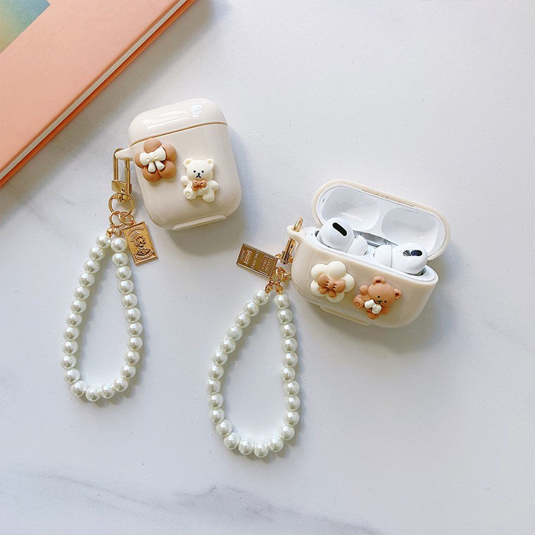 Vỏ bảo vệ hộp sạc tai nghe Airpods Pro/AirPod 1 / 2 Pro3rd họa tiết gấu đính nơ dễ thương
