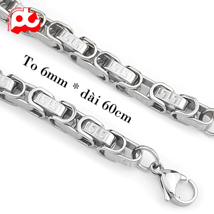 Dây chuyền nam cao cấp thời trang đẹp titan kiểu khắc họa tiết vạn lý trường thành PT JEWELRY 6mm PTDCNA177