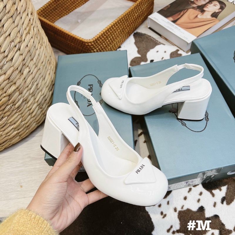 Giày cao gót vuông 6p Prada Da Bóng Mềm Êm