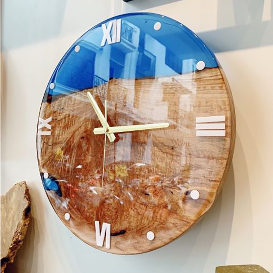 Đồng hồ resin kim trôi mix gỗ nu cao cấp 38cm