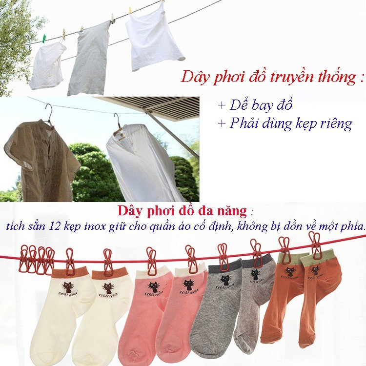 Dây phơi kim loại 12 kẹp