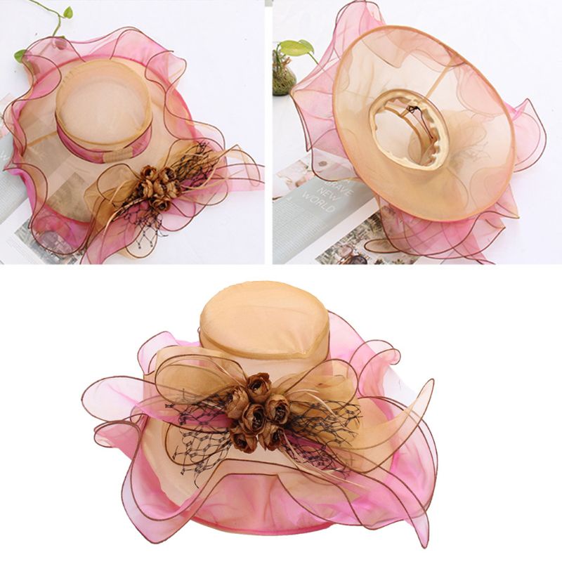 Han Mũ Vành Rộng Phối Bèo Vành Hoa Hồng Nhân Tạo Màu Tương Phản Cho Nữ Dự Tiệc Nhà Thờ Kentucky