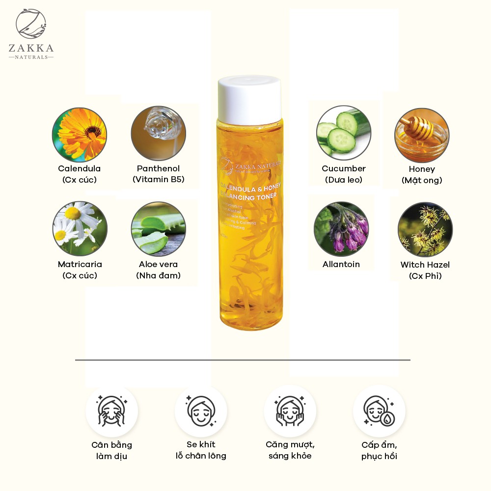 [Mã FMCGMALL -8% đơn 250K] Toner (Nước Cân Bằng) Hoa Cúc Zakka Naturals Calendula & Honey Balancing Toner 150ml | BigBuy360 - bigbuy360.vn
