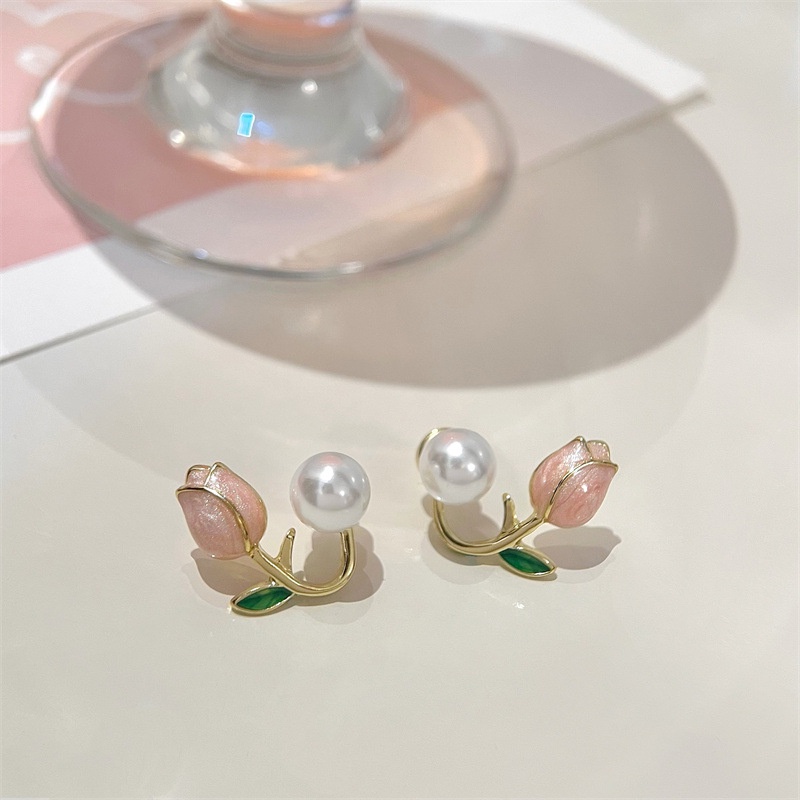Khuyên Tai Hình Hoa Tulip Đính Ngọc Trai Nhân Tạo Thời Trang