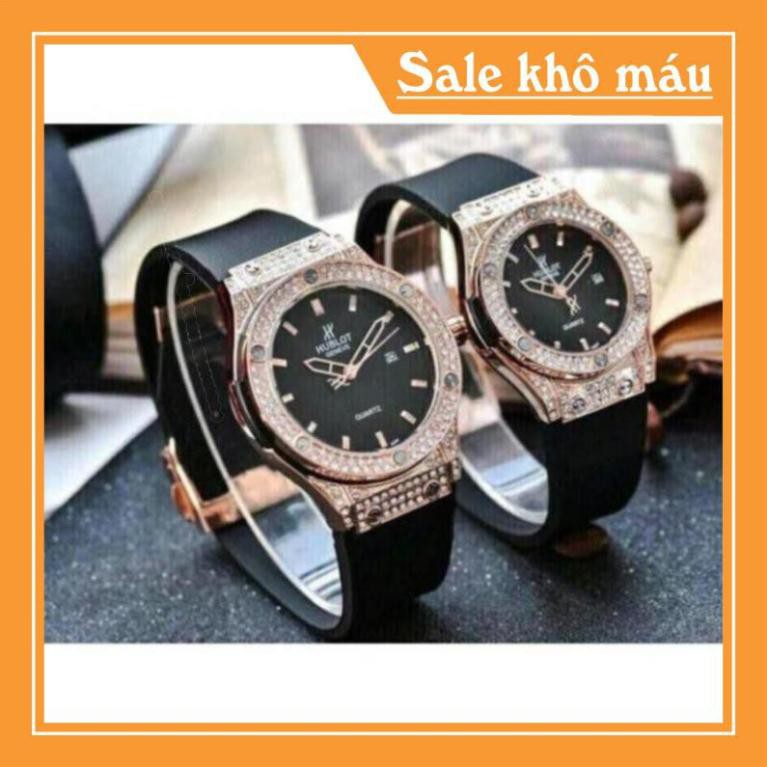 [Free Ship]  [Chất] Đồng Hồ Nam Nữ Hublot HBL2424 Dây Silicon Hương Vani Mặt tròn viền đính đá MTP-STORE