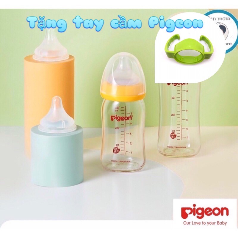 Bình Sữa  Pigeon Thủy Tinh 160/240ML,Nhập Khẩu Nhật Bản, Dành Cho Bé Sơ Sinh Đến 15 Tháng Tuổi, Chống Sặc