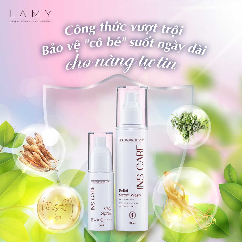Dung dịch vệ sinh Ins Care, Bộ đôi Gel và chai dạng xịt làm sạch sâu, se khít, hương thơm tự nhiên - Lamy Beauty Store