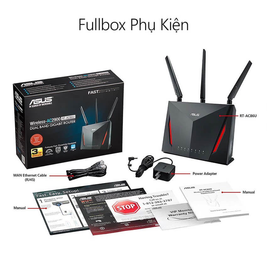 [Mã ELHASALE1TR giảm 5% đơn 3TR] Bộ phát wifi Asus Gaming RT-AC86U AC2900Mbps MU-MIMO, AiMesh (Chính hãng)