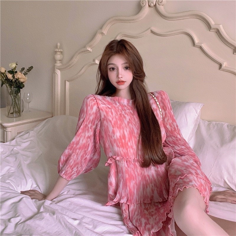 Sẵn | Đầm suông xếp li nhỏ tầng Vintage