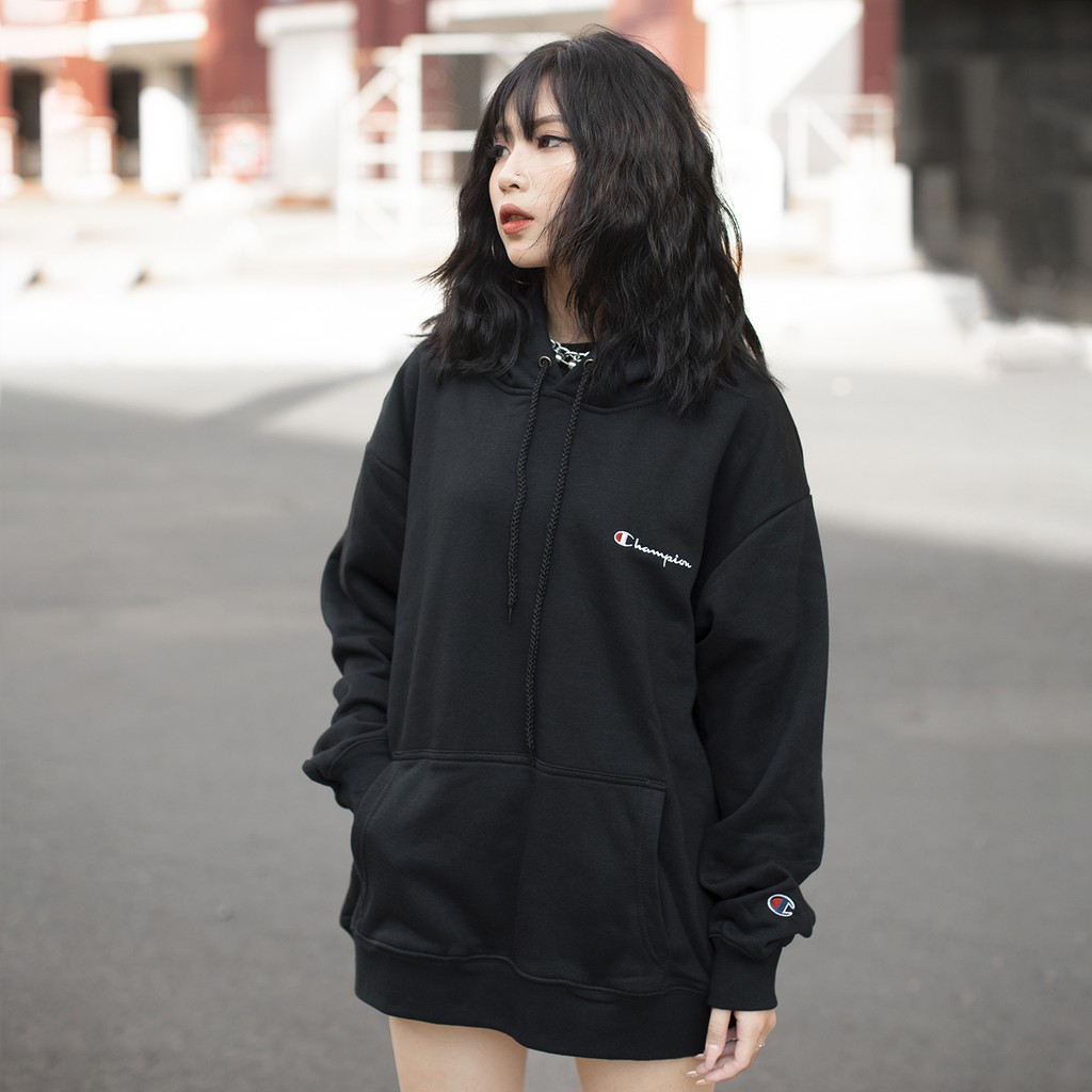 Áo Hoodie Champion Embroidered Logo Màu Đen