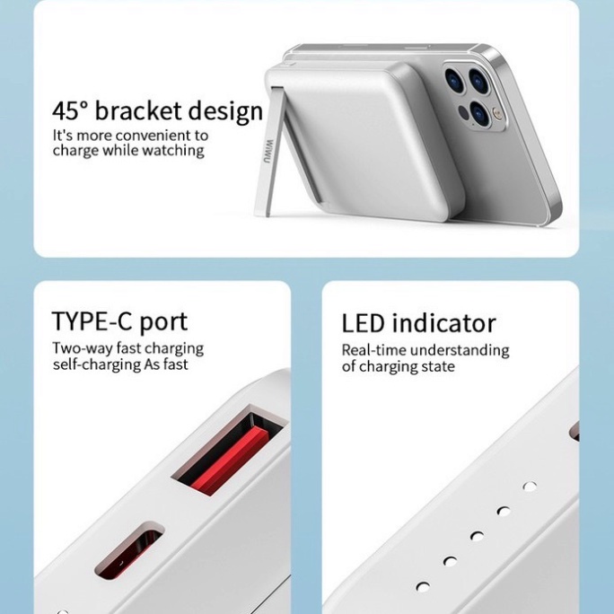 Sạc dự phòng không dây sạc nhanh WIWU S-nap Cube 10.000 mAh cho 13 Pro Max, 12 Pro Max siêu nhỏ gọn