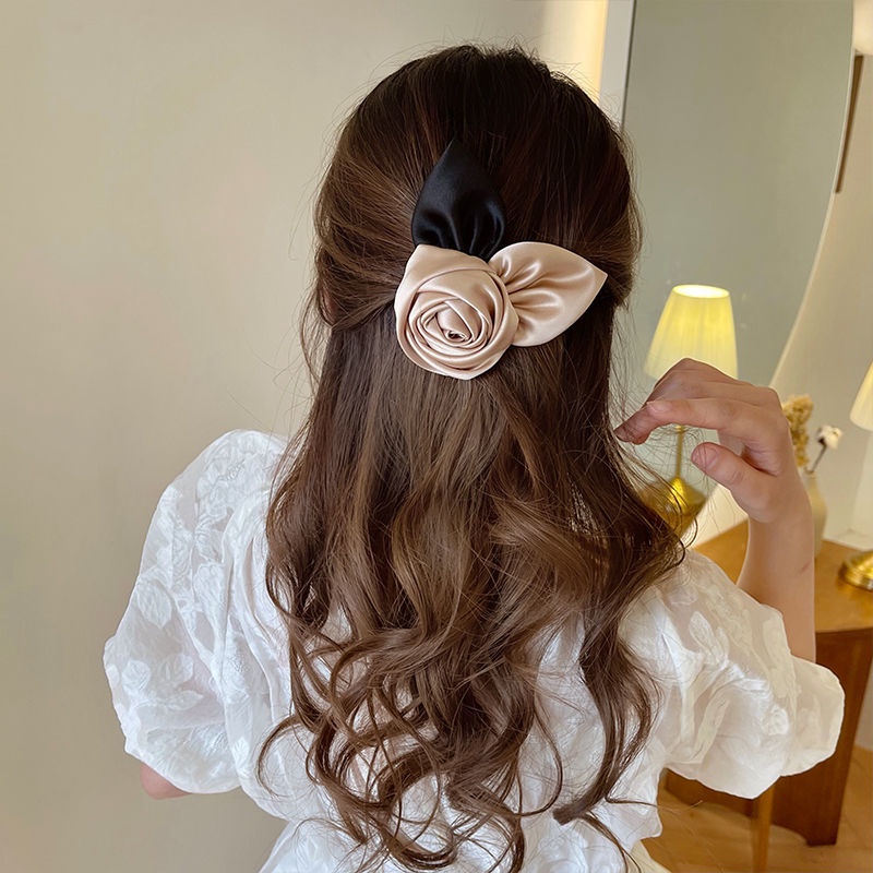 Kẹp Tóc Cao Cấp Bằng Satin Hình Hoa Hồng Đơn Giản Thanh Lịch Phong Cách Hàn Quốc Cho Nữ