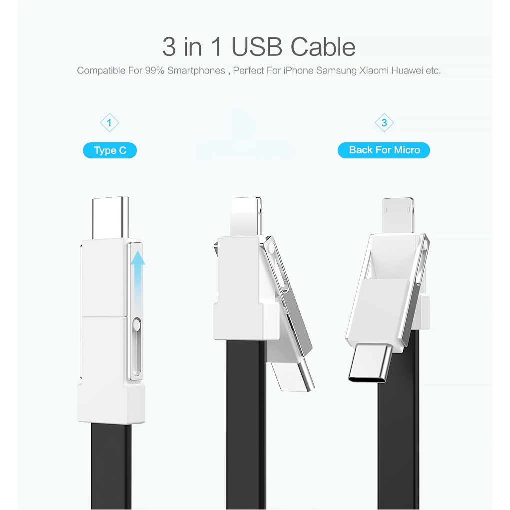 Móc khóa cáp USB Type C / Micro USB / 3 trong 1 mini
