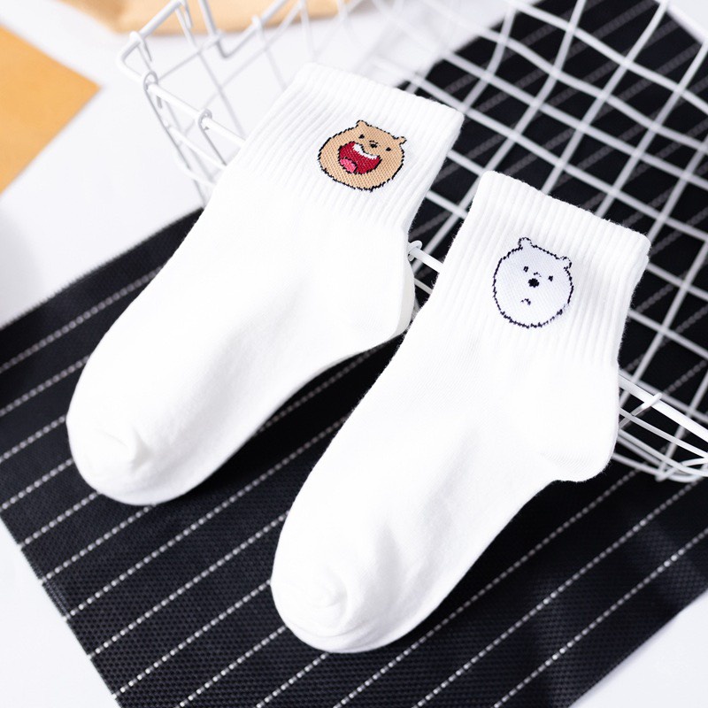 Tất Cao Cổ Gấu Logo We're Bare Bear Tất Nữ Cao Cổ Nhật Bản Cao Cấp Cotton Hoạ Tiêt Vớ Nữ Trơn Hàn Quốc Vớ Cao Ulzzang