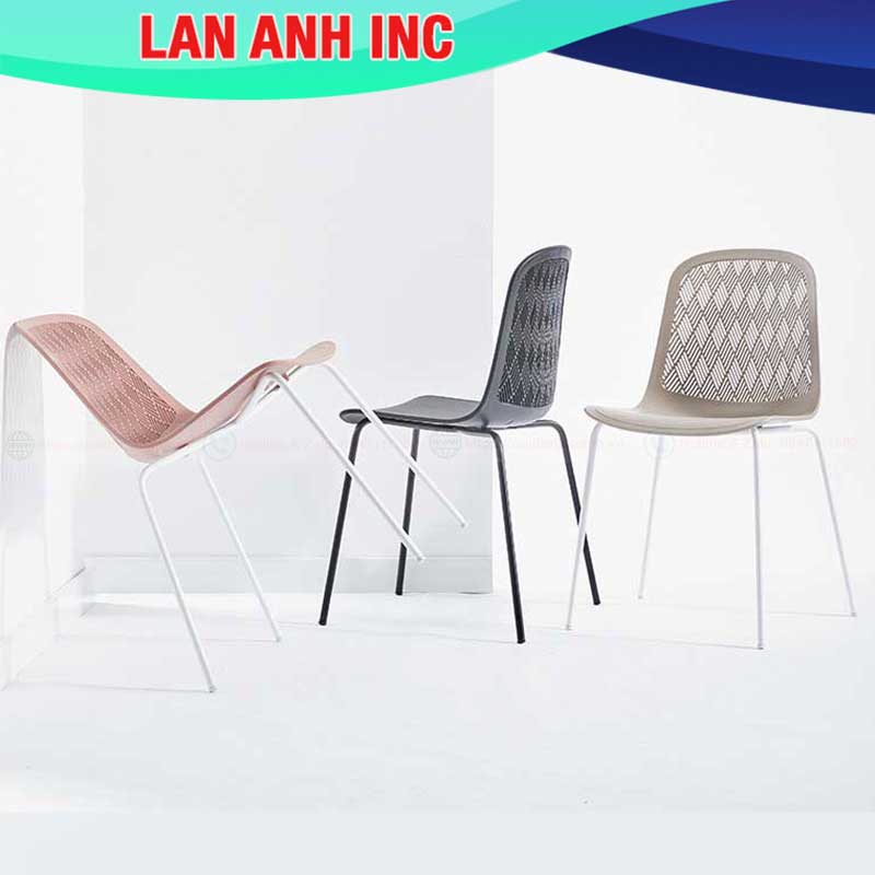 Ghế nhựa cafe văn phòng bàn ăn chân sắt tựa lưng cao đẹp eames LAGE22