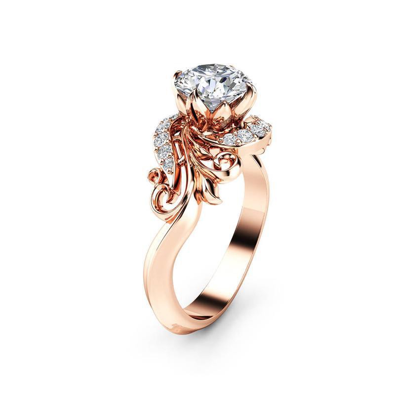 Handmade jewelry female simple style rose gold ring platinum zircon jewelry