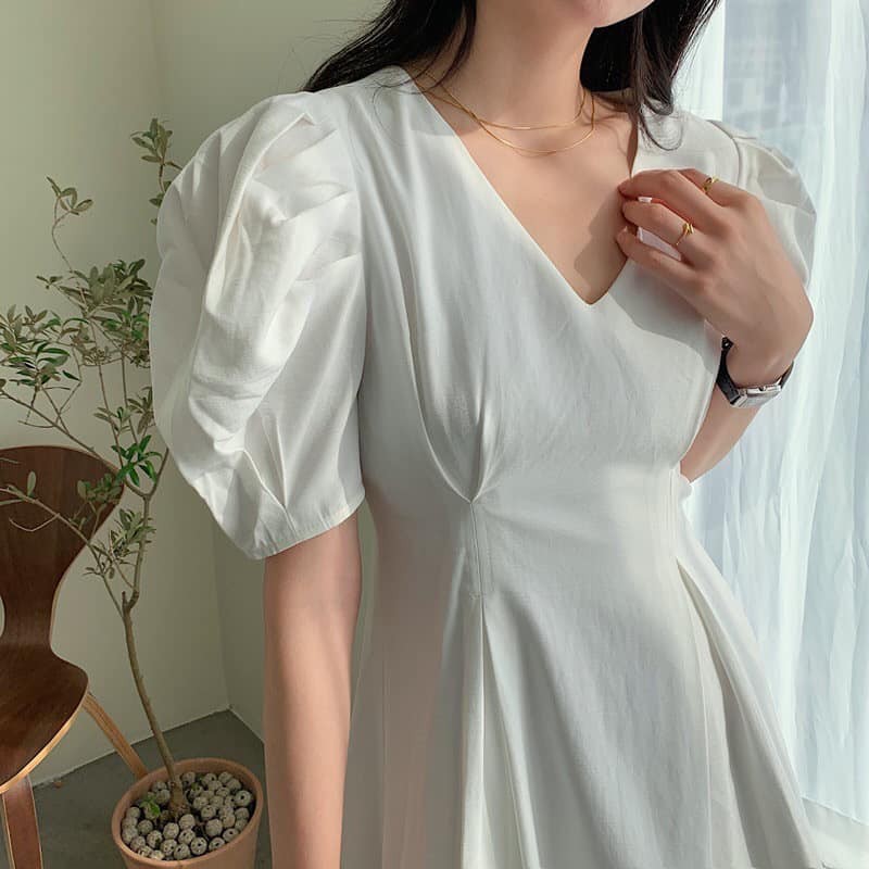 (Có sẵn +Ảnh thật)VÁY TAY XẾP BỒNG LI EO