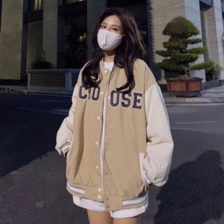 Áo Khoác Bomber Nhung Tăm thêu chữ CHOOSE hai lớp siêu ấm áp, Áo khoác unisex nam nữ