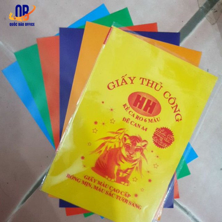 GIẤY THỦ CÔNG HH CÓ KẺ- ĐỀ CAN MÀU BÓNG CAO CẤP ( 5 MÀU)