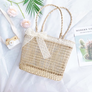 Túi cói trái tim đi biển chụp ảnh làn cói đi chợ Vintage xinh xắn