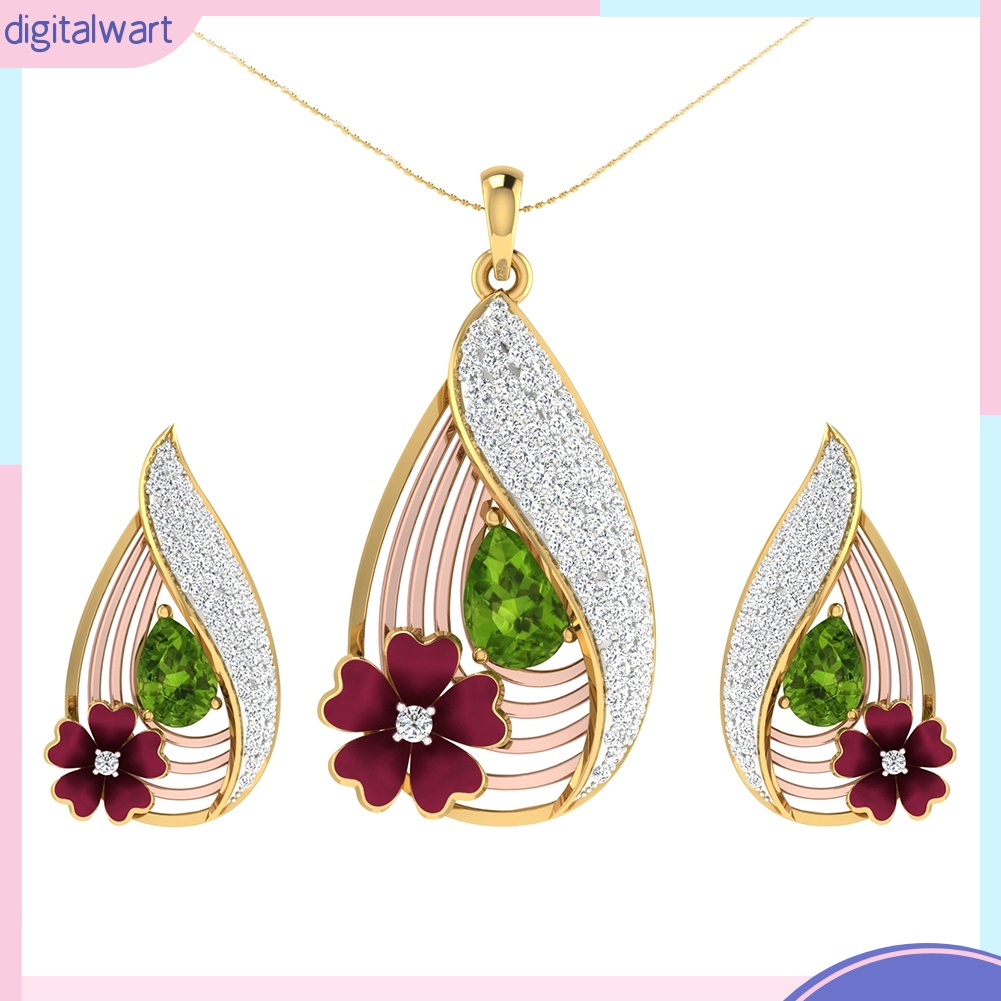 Set Dây Chuyền Và Đôi Khuyên Tai Đính Ngọc Lục Bảo Giả Thời Trang Cho Nữ