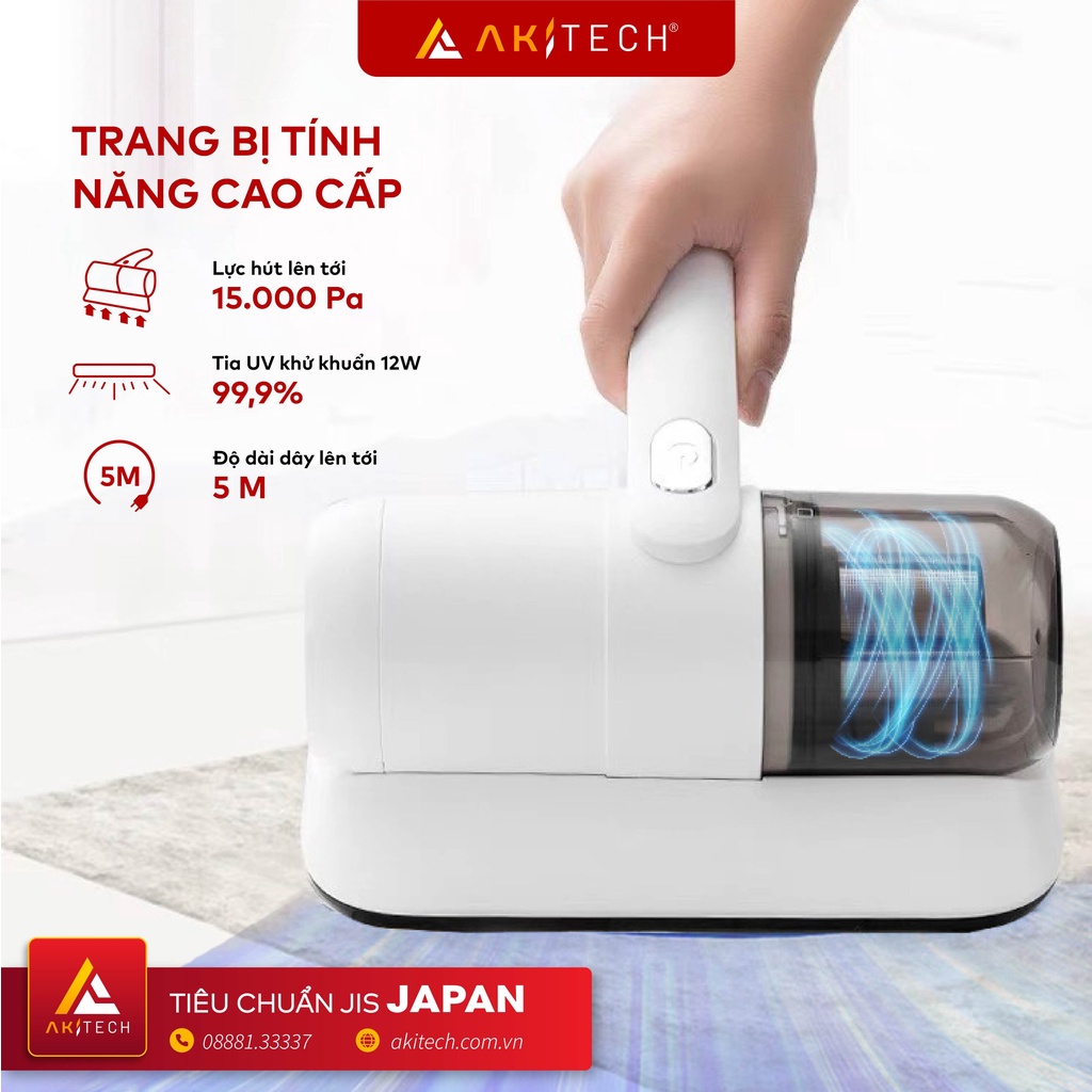 Máy hút bụi giường nệm cầm tay AKI DUSTER V1, diệt khuẩn UV, dây dài 5 mét, lực hút 15.000Pa