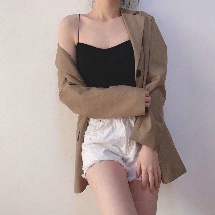 Áo 2 dây 🦋 dáng croptop chất liệu thun mềm mặc ôm sát mix kèm áo khoác cadigant xinh xỉu