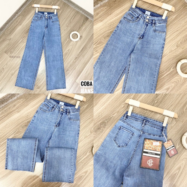 Quần Jeans Nữ Ống Suông Lưng Cao LA'COBA