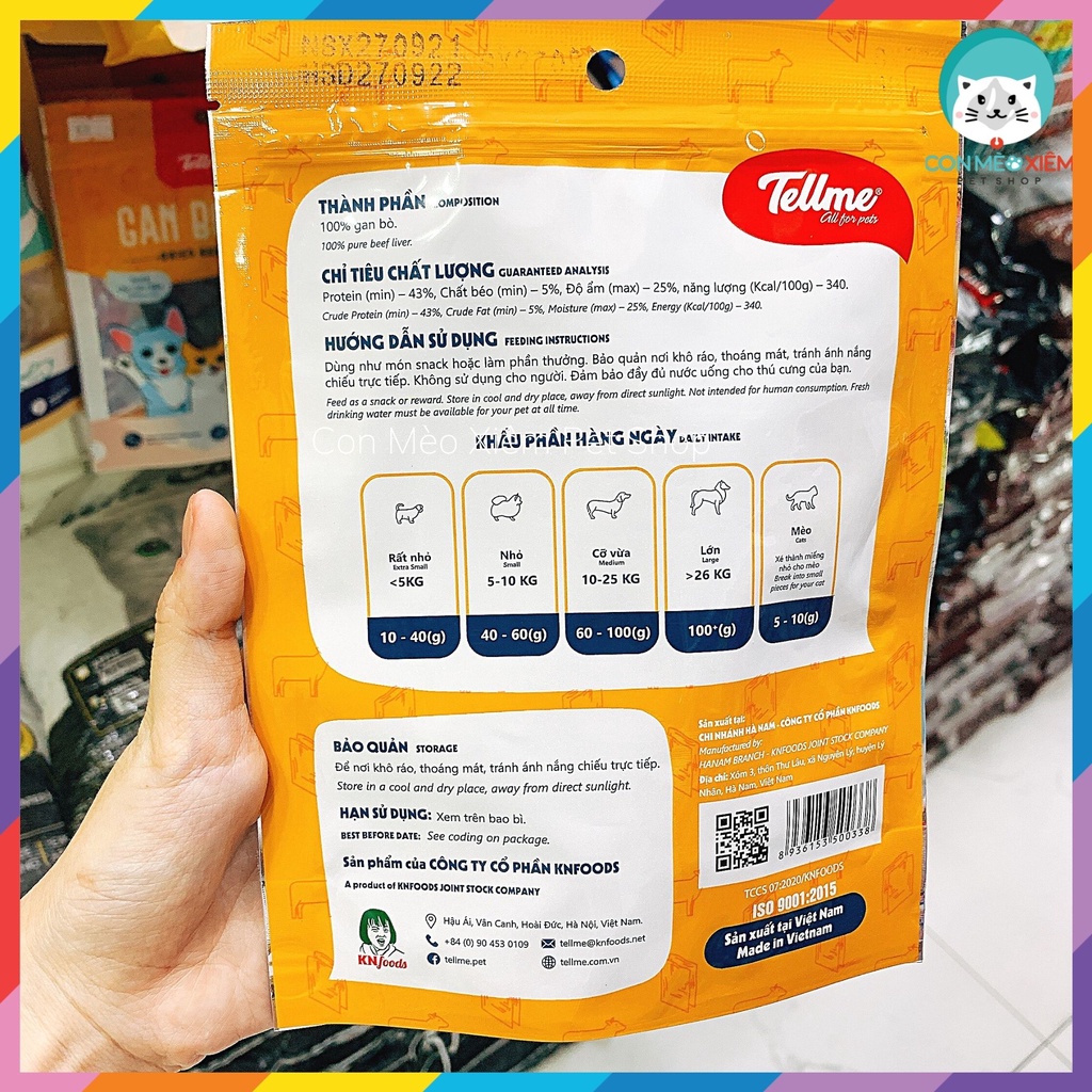 Gan bò sấy cho chó mèo Tell me 75g, thức ăn snack bánh thưởng cho thú cưng Con Mèo Xiêm