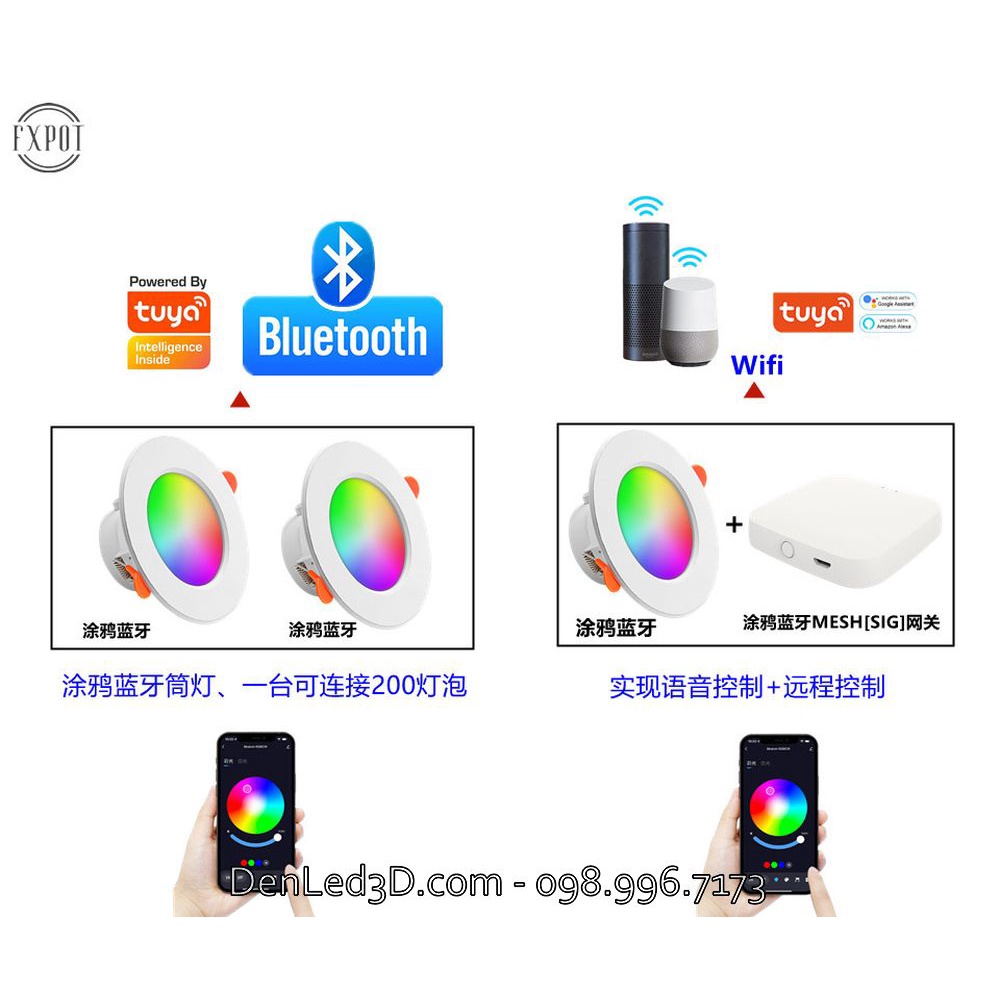 Đèn LED Downlight Âm Trần TUYA RGBCW 16 Màu Kết Nối Bluetooth
