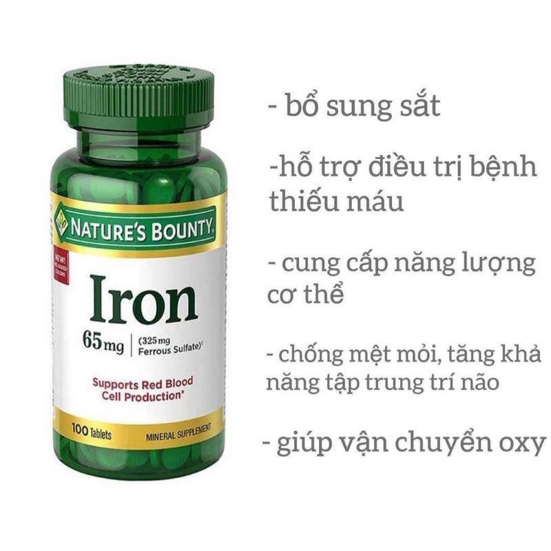 Viên uống Sắt Iron 28mg - 65mg Nature's Bounty