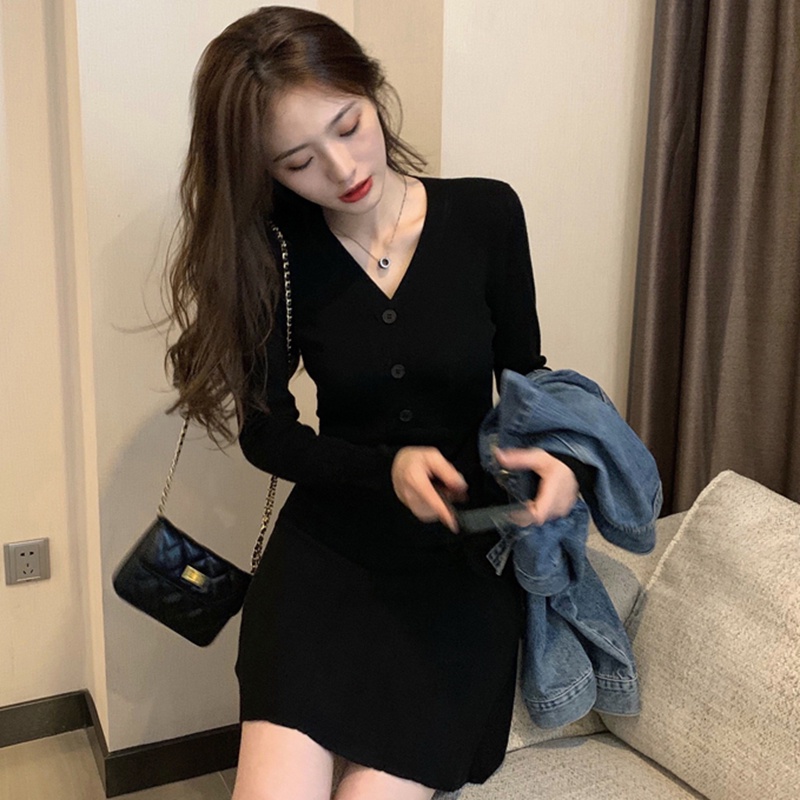 Đầm Sweater Dệt Kim Chiết Eo Kiểu Pháp Thời Trang Thanh Lịch Cho Nữ