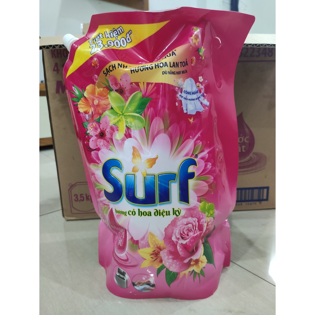 Nước giặt Surf hương sương mai/Hoa cỏ dịu mát túi 3.5kg (Mẫu mới có vòi)