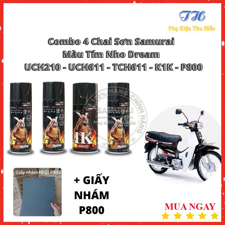 Combo 4 Chai Sơn Samurai  Màu Tím Nho Dream   UCH210 - UCH611 - TCH611 - K1K - P800 ( Kèm Giấy Nhám )