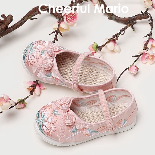 Giày búp bê Cheerful Mario thêu họa tiết phong cách Bắc Kinh cổ điển thời trang cho bé gái