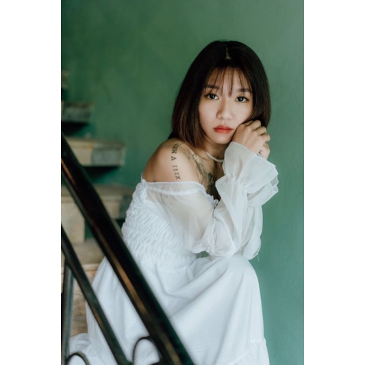 Váy trắng nữ,đầm trễ vai tay voan bánh bèo đi biển,du lịch,đi chơi HD7 | BigBuy360 - bigbuy360.vn