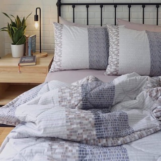 Bộ chăn ga gối cotton lụa Hàn quốc mẫu kẻ xám ghi cực đẹp