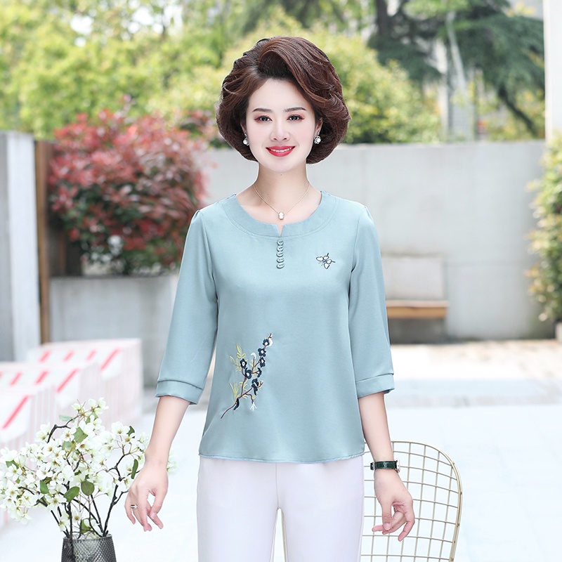 Áo Thun Ngắn Tay Thời Trang Mùa Hè Cho Phụ Nữ Trung Niên