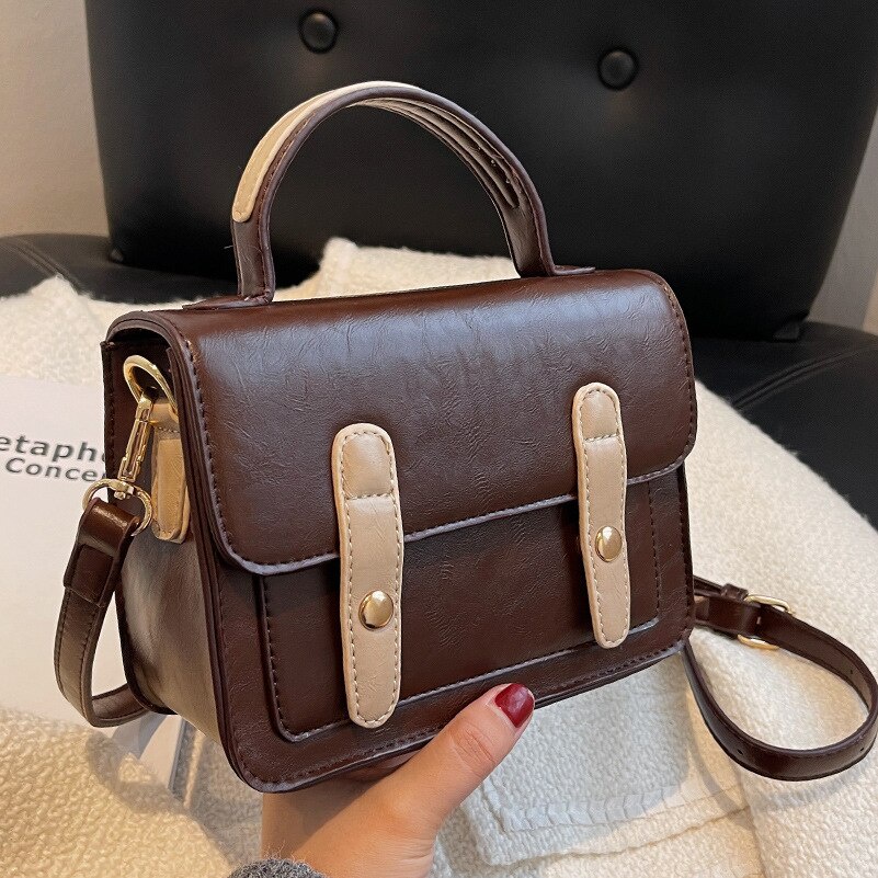 Túi xách JASMIN NOIR bằng da PU phối khóa cài dạng vuông nhỏ phong cách retro dành cho nữ