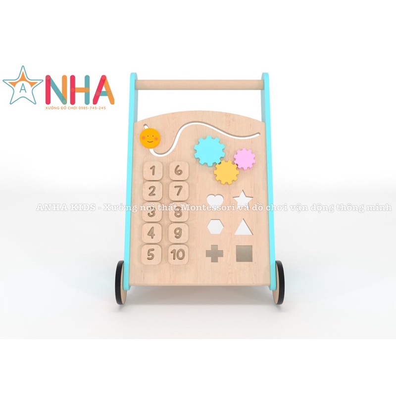 Xe tập đi gỗ cho bé, xe hỗ trợ tập đi cho bé kết hợp đồ chơi busyboard, bảng bận rộn an toàn cho bé